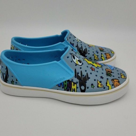 Native Kids Slippers Slip On Loafer Waterproof Blue Graphic Print Round Toe J3 - Picture 4 of 8
